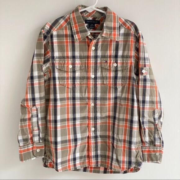 Tommy Hilfiger Boys Plaid Long Sleeve Or Roll Up Button Down Shirt Size S 6/7 - Picture 4 of 11